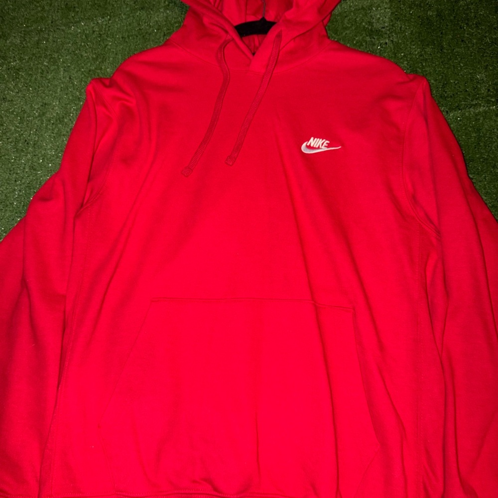 Nike Men's Red Crewneck Hoodie with Swoosh Logo